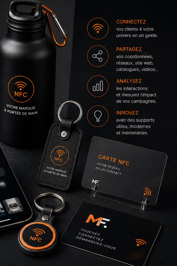 Exemple d’objets personnalisés et de supports NFC MF Design